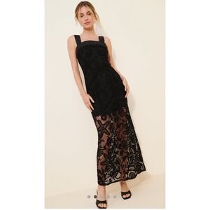 Anthropologie x Ciebon Krystina Aquatic Crochet Maxi Dress Black Starfish Lace